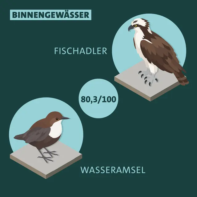 Indikatorarten für die Binnengewässer und der aktuelle Wert