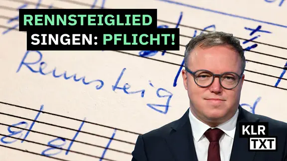 Bildmontage: Mario Voigt vor einem Notenblatt vom Rennsteiglied.