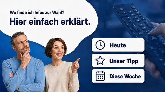 Grafik mit Programm-Tipp: Wo finde ich Infos zur Wahl? Hier einfach erklärt. 