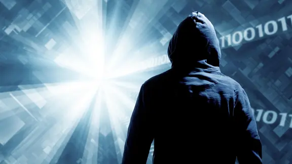 Illustration: Hacker und binärer Hintergrund