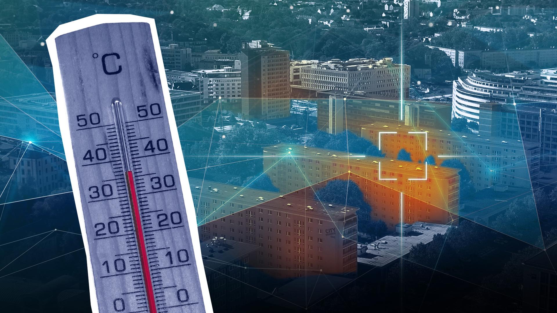 Ein Thermometer in einer Stadt | IMAGO/Bihlmayerfotografie/HärtelPRESS 