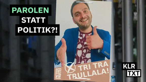 Fiktives Wahlplakat von Peter. Sein Wahlspruch: Tri Tra Trullala.