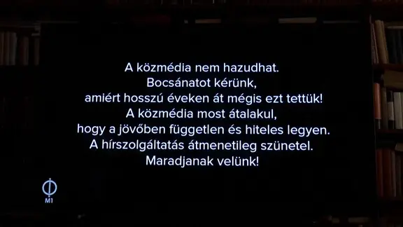 Eine Texttafel im ungarischen Fernsehen erklärt, dass Nachrichtensendung vorerst nicht ausgestrahtl werden