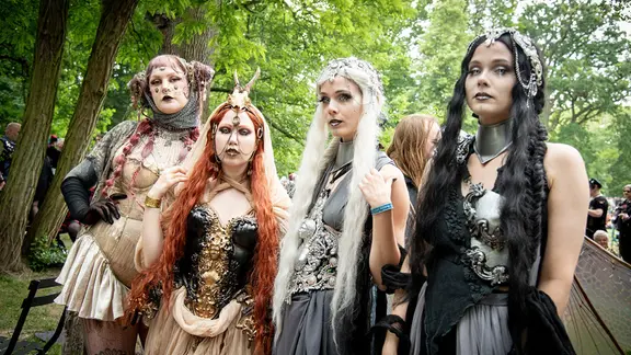 Besucher des WGT beim Viktorianischen Picknick im Clarapark