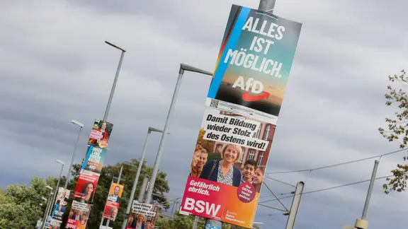 Plakate der Alternative für Deutschland, AfD und dem Bündnis Sahra Wagenknecht, BSW. 