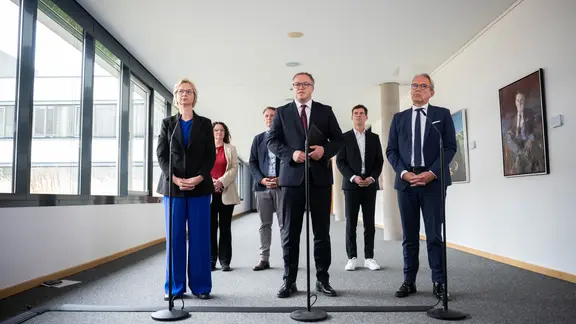 BSW zerfällt: Pressekonferenz der Landesregierung mit Ministerpräsident Mario Voigt, Finanzministerin Katja Wolf und Innenminster Georg Maier