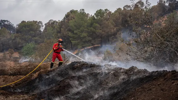 Fire In Paüls (Baix Ebre) In Southern Catalonia. Views of the Els Ports Natural Park are covered after the forest fire that starts near the village of Pauls, in Xerta, Spain, on July 9, 2025, and is stabilized. Some people see their land affected, and it slowly returns to normal