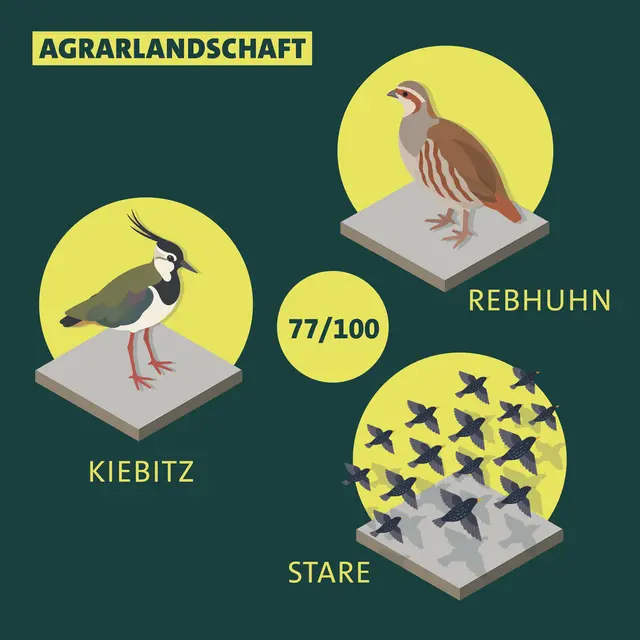 Indikatorarten für die Agrarlandschaft und der aktuelle Wert