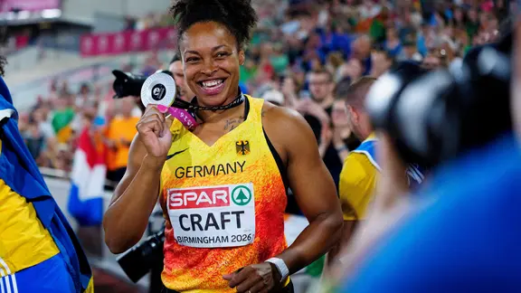 Second place for Shanice CRAFT (GER Germany) in the discus throw during the European Athletics Championships at Alexander Stadium on August 14, 2026 in Birmingham, Great Britain