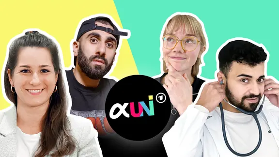 Das Alpha Uni Logo und Portagnisten der Videos