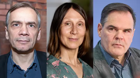 Κολάζ με τα πορτρέτα των Lutz Seiler, Martina Hefter και Uwe Tellkamp. | imago/VIADATA, picture alliance/dpa | Georg Wendt, συμμαχία φωτογραφιών / πρακτορείο dts Κολάζ με τα πορτρέτα των Lutz Seiler, Martina Hefter και Uwe Tellkamp.