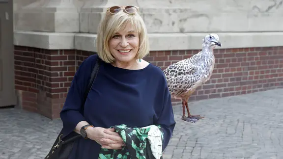 Mary Roos und die junge Möwe, die sie gerettet hat.(Bildmontage)