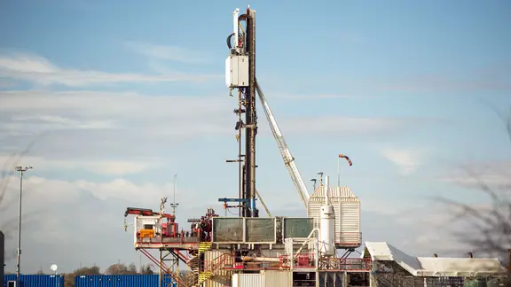 Bohranlage von Cuadrilla am Fracking-Standort Preston New Road in Lancashire, Großbritannien