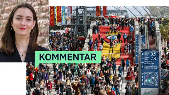 Autorin Kristine Harthauer, eine junge Frau mit langen dunklen Haaren, im schwarzen Shirt, steht vor einer Brandmauer.