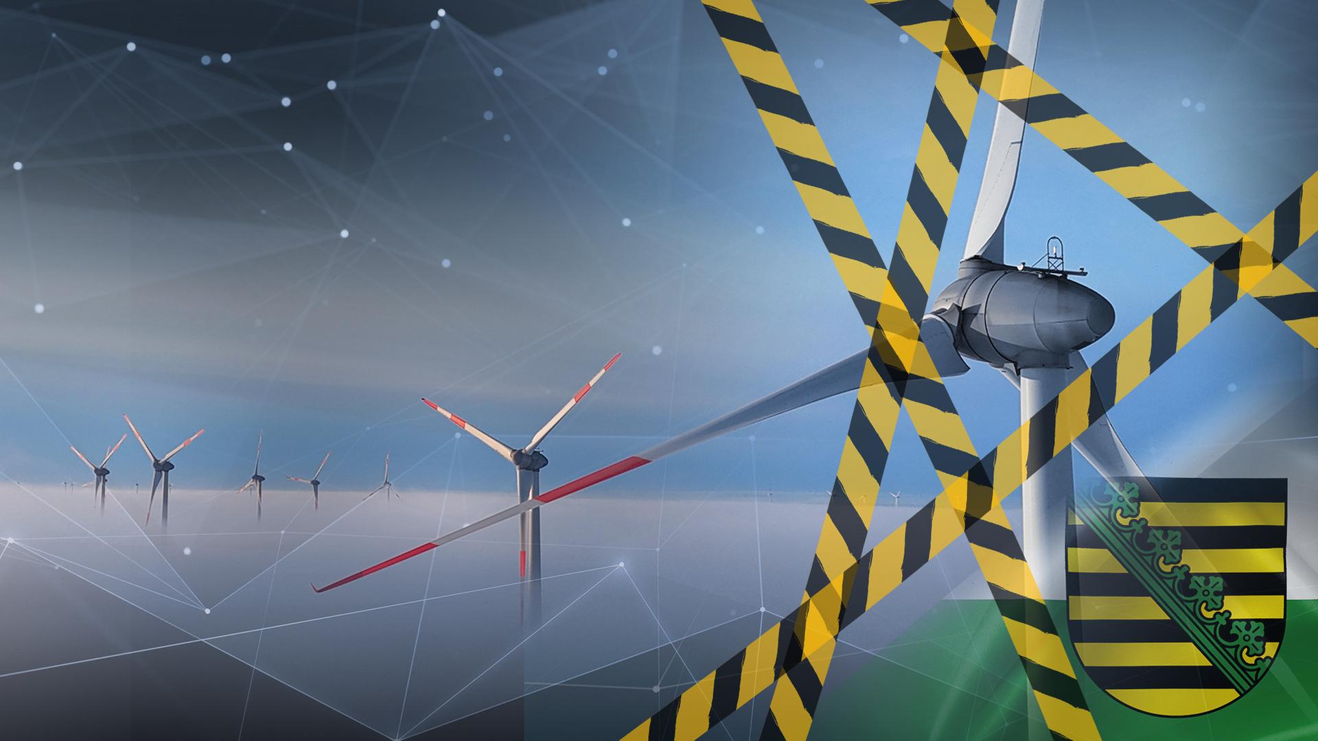 Ein gebautes Bild mit Windrädern und Absperrband | Hansekopter//Modern15//ontronix/MDR