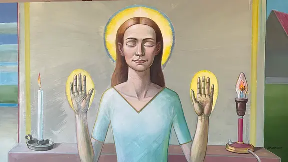 Altarbild zeigt jesusähnliche Figur mit Heiligenschein.
