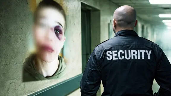 Security-Mitarbeiter in einem Flur