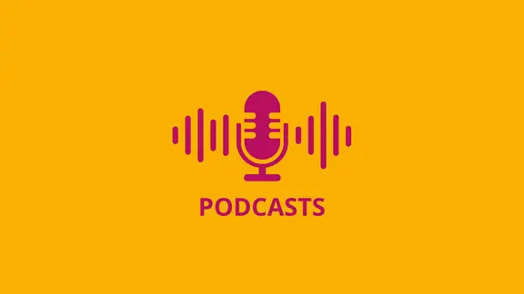 Icon für Podcasts auf gelbem Untergrund