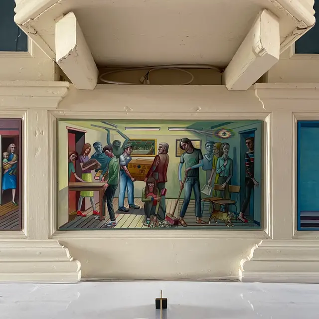 Kunstwerke von Sven Großkreutz in der Kirche in Neuplatendorf.