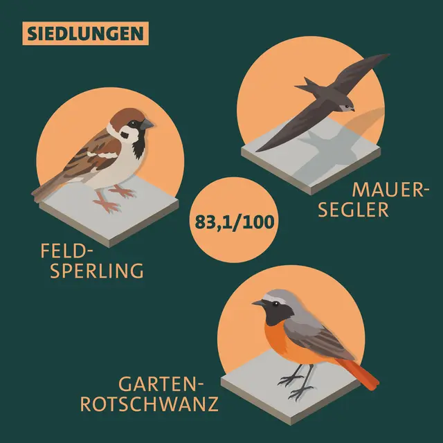 Indikatorarten für die Siedlungen und der aktuelle Wert